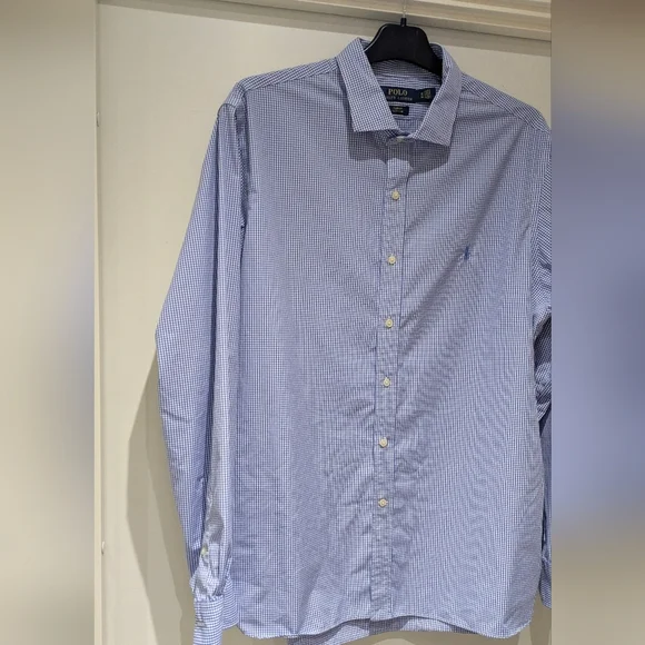 Ralph Lauren Men's Slim Fit Button Down Dress Shirt, Sz 18 (46), Blue And White - Picture 7 of 13